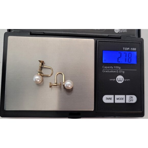 14K Yellow Gold Genuine Pearl Screw Back Earrings E921 - Picture 10 of 11